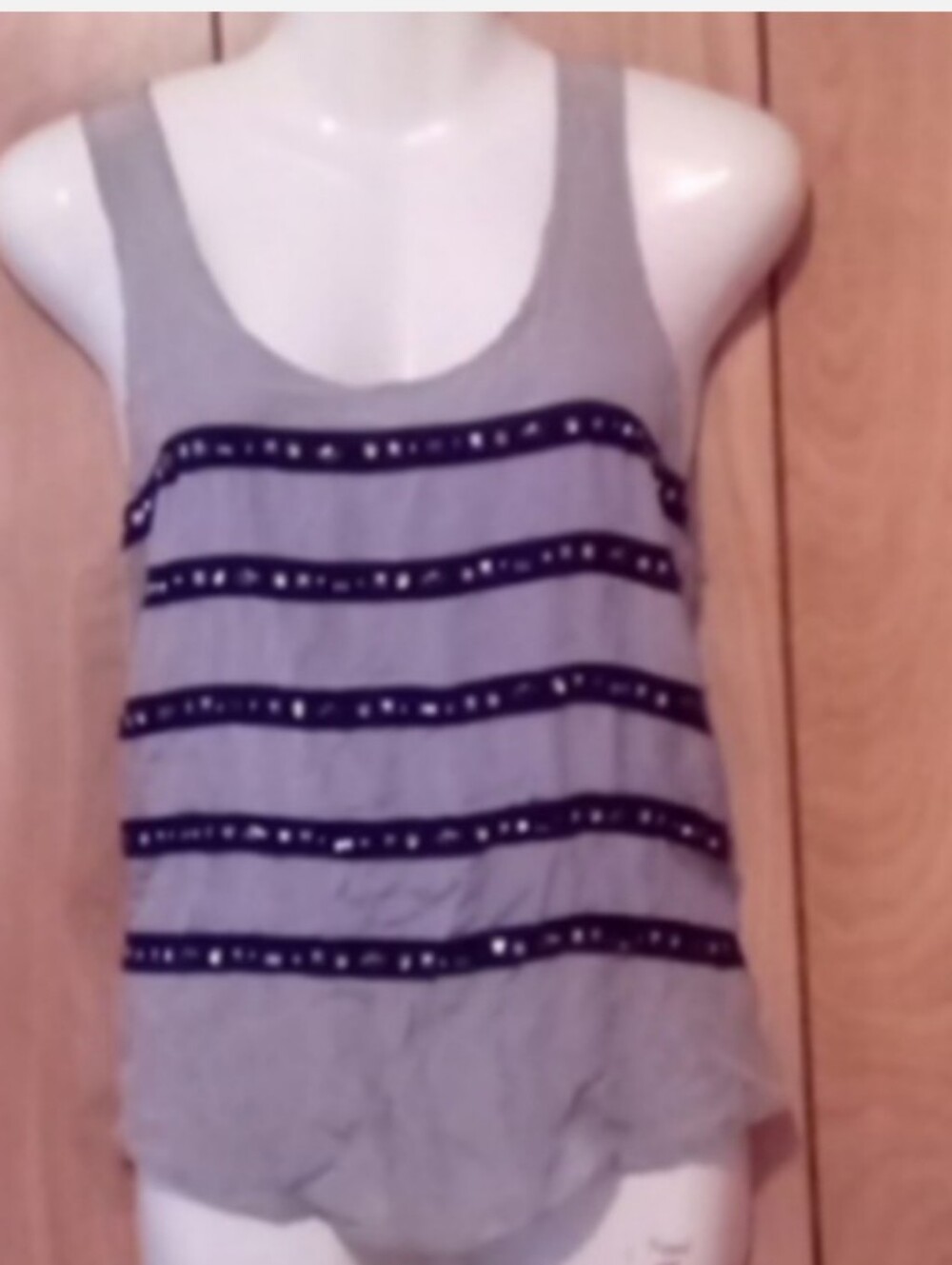 bebe Gray Tank Top with Black Studded Stripes